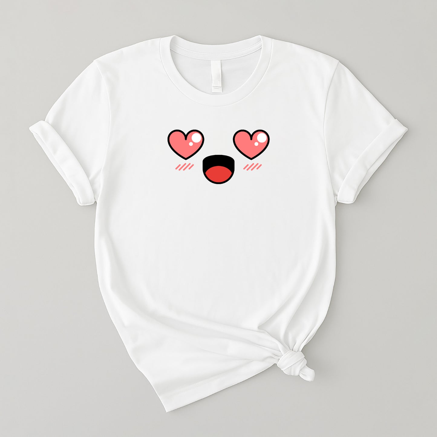 Camiseta básica de algodón para mujer - Estilo emoji minimalista de corazones