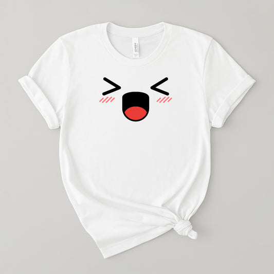 Camiseta básica para mujer - Estilo emoji feliz minimalista