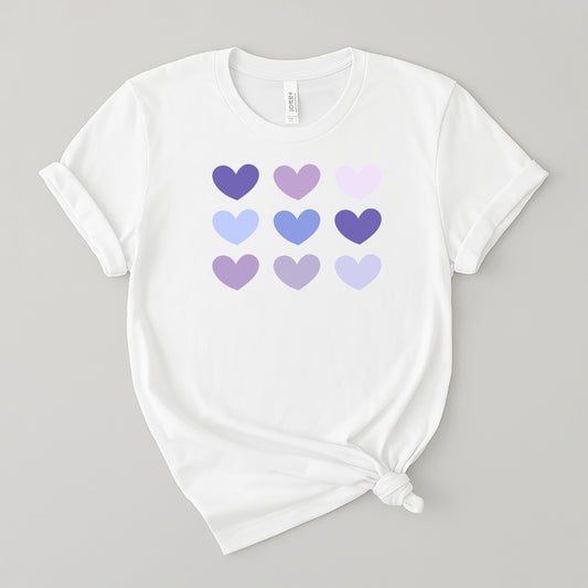 Camiseta básica de algodón para mujer - Corazones de tonos violeta