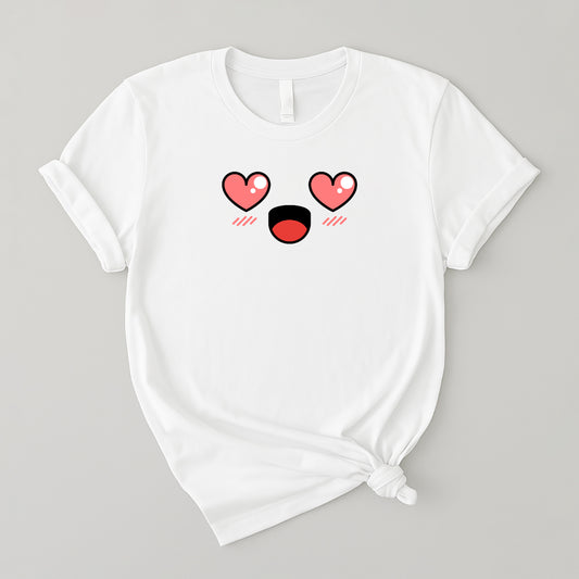 Camiseta básica de algodón para mujer - Estilo emoji minimalista de corazones