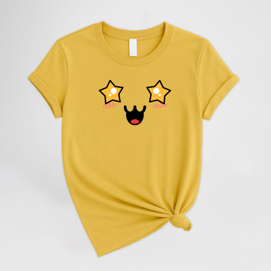 Camiseta básica de algodón para mujer - Estilo emoji ojitos de estrellas