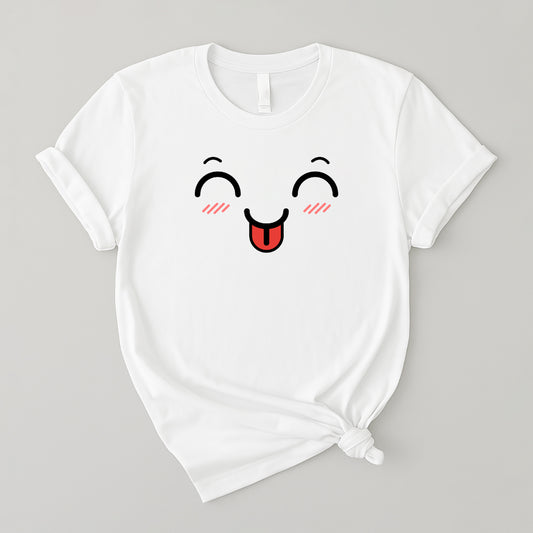 Camiseta básica de algodón para mujer - Estilo emoji minimalista feliz