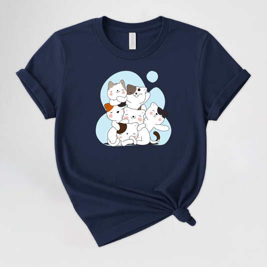 Camiseta de algodón suave y fresca para mujer - Conjunto de gatos