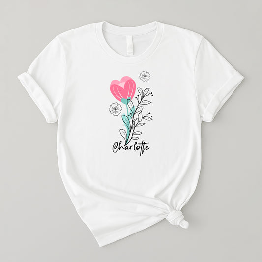 Camiseta de algodon suave y fresca para mujer - Estilo lineal floral vintage charlotte
