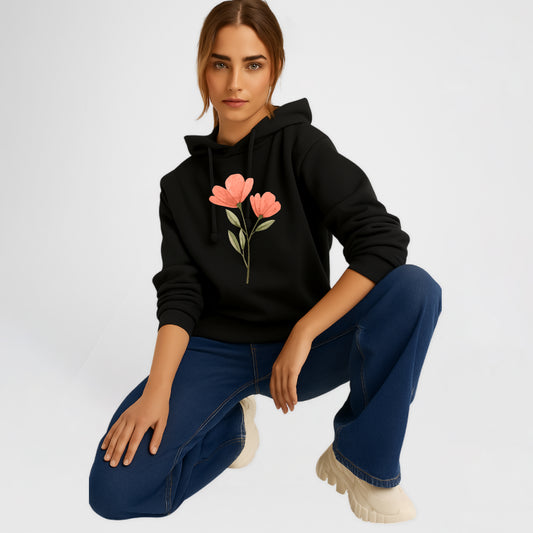 Sudadera con capucha y bolsillos para mujer de algodón - Estilo floral