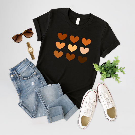 Camiseta básica para mujer - Corazones agrupados en tonos cálidos